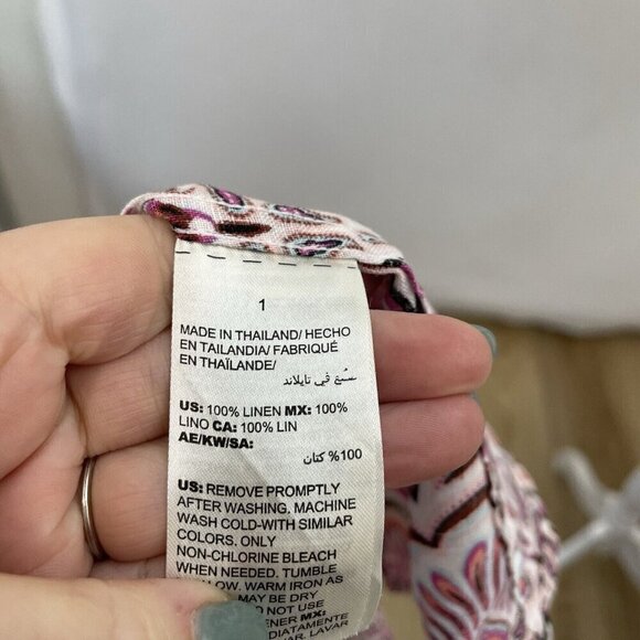 Chico's 100% Linen Colorful Paisley Floral Button Up Blouse No Iron size Medium - Picture 6 of 7